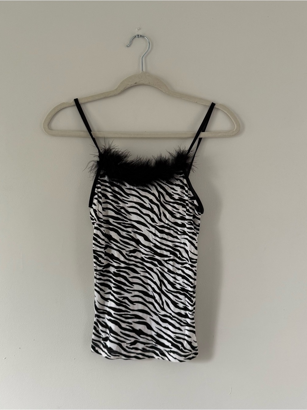 Authentic Y2K Zebra Print Feather Trim Tank Top